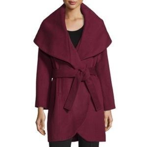 T Tahari Marla Wrap Coat - Maroon